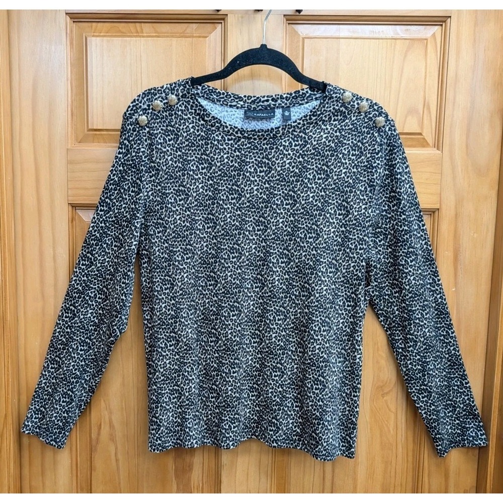 Rafaella Women's XL Top Animal Print Blouse Pullover Buttons on Shoulders